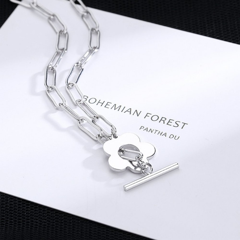 *NEW 925 Sterling Silver Flower Toggle Necklace - Picture 2 of 3